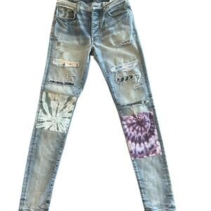 AMIRI: Men's Slim Fit Tie Dye Art Patch Jeans - 30